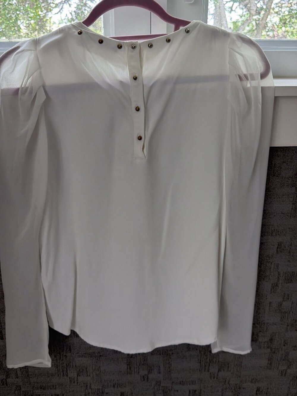 Zara Woman White Blouse with Gold Stud Detail – Size Medium